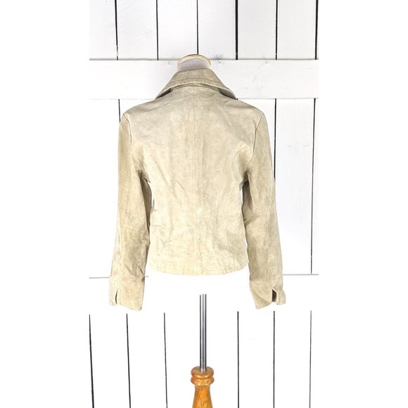 Vintage 90s beige suede leather fitted short blazer jacket - Picture 5 of 6